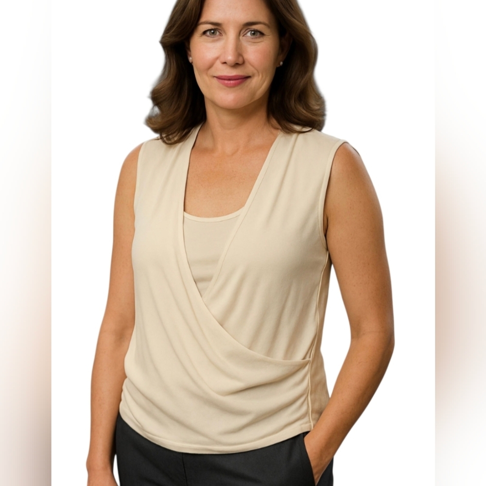 Ann Taylor Faux Wrap Tank Top Blouse Sleeveless S Small Ivory NWT